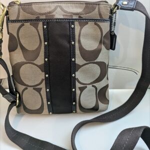 Coach Brown and Tan Signature Crossbody Bag